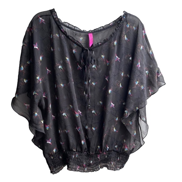 Pure Energy Sheer Lightweight Bat Wing Sleeves & Birds  Blouse - Picture 1 of 9